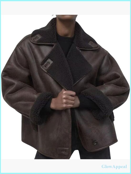 Jackets & Blazers - Oversized Faux Leather Jacket Sherpa Lined Winter Coat Moto Biker Style
